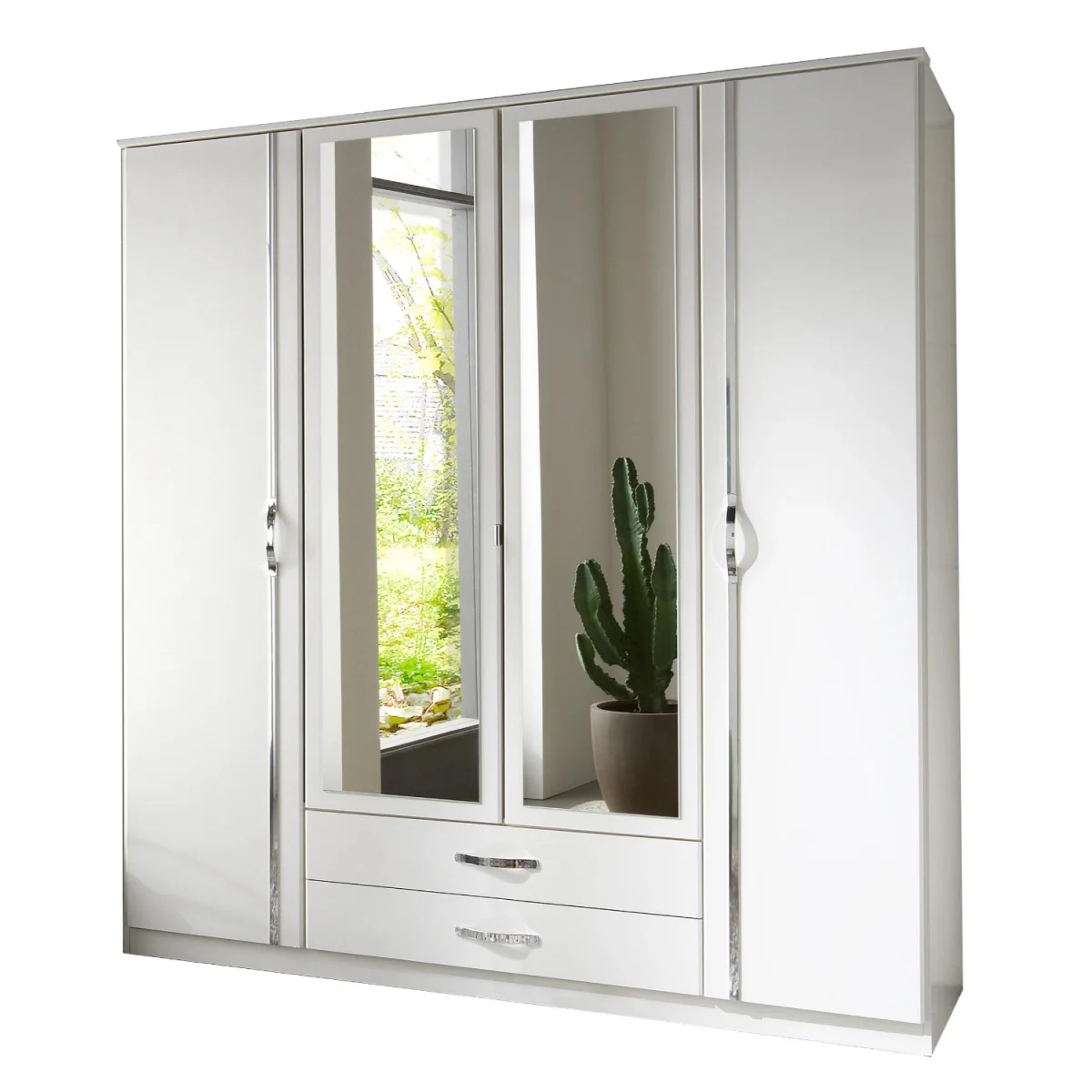 Duo 4 Doors Wardrobe with Mirrors and 2 Drawers - White – image 4