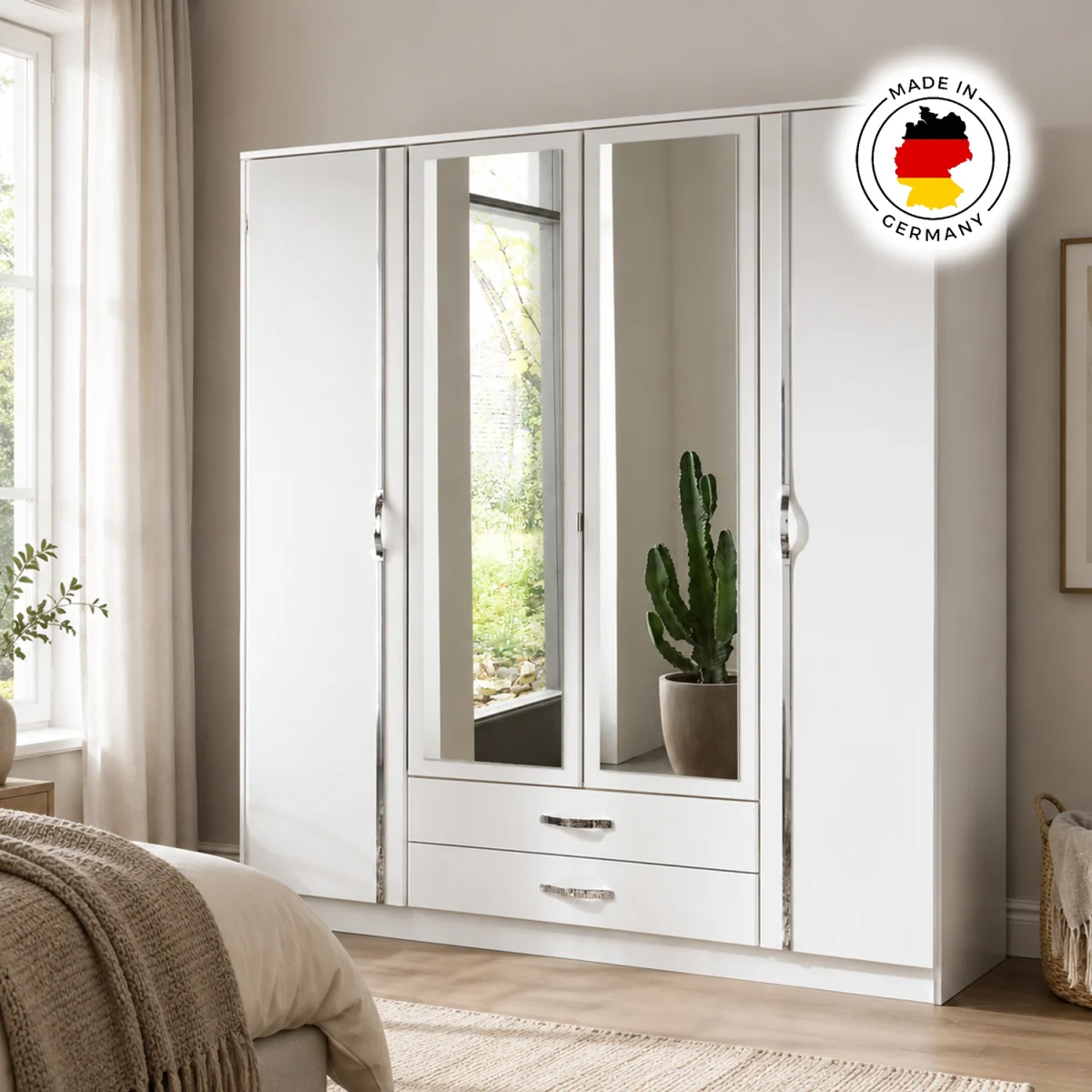 Duo 4 Doors Wardrobe with Mirrors and 2 Drawers - White – image 5