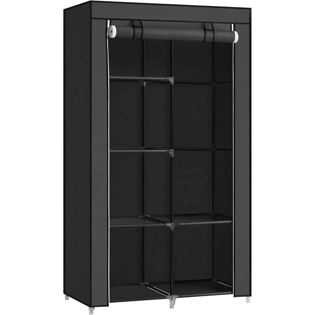 Freestanding Clothes Storage Wardrobe with 6 Shelves and Hanging Rail, Fabric Closet, Black - Black – image 4