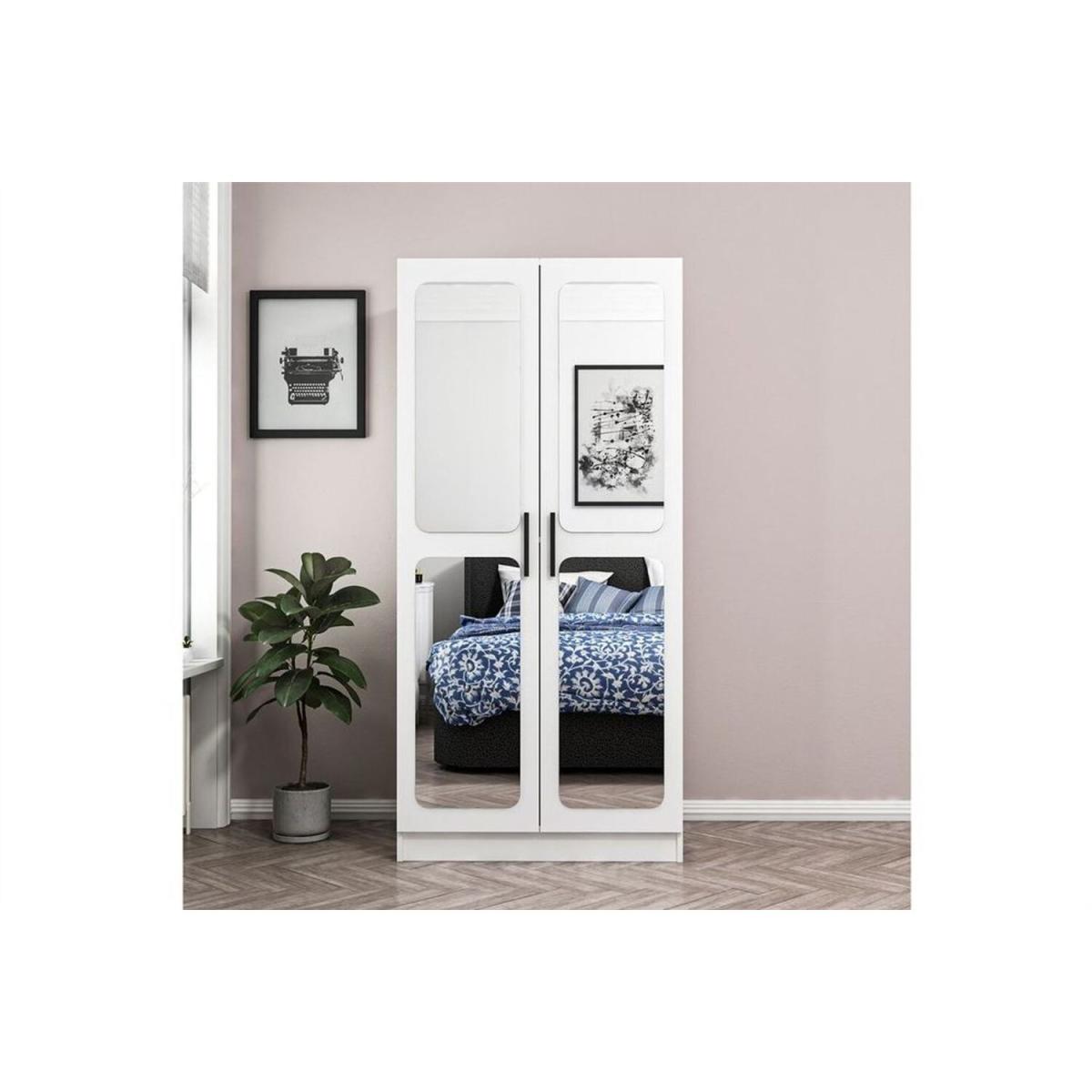 Kale 2 Doors Wardrobe with Mirror white - White – image 2