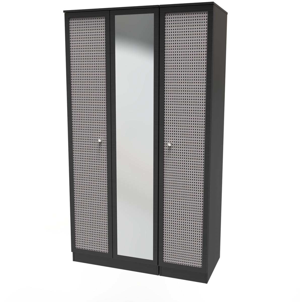 Rattan Ready Assembled Triple Mirrored Wardrobe - Rattan & Smooth Black – image 3