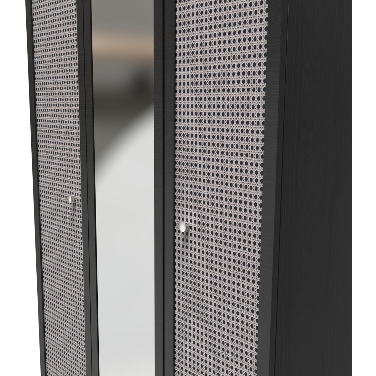 Rattan Ready Assembled Triple Mirrored Wardrobe - Rattan & Smooth Black – image 4