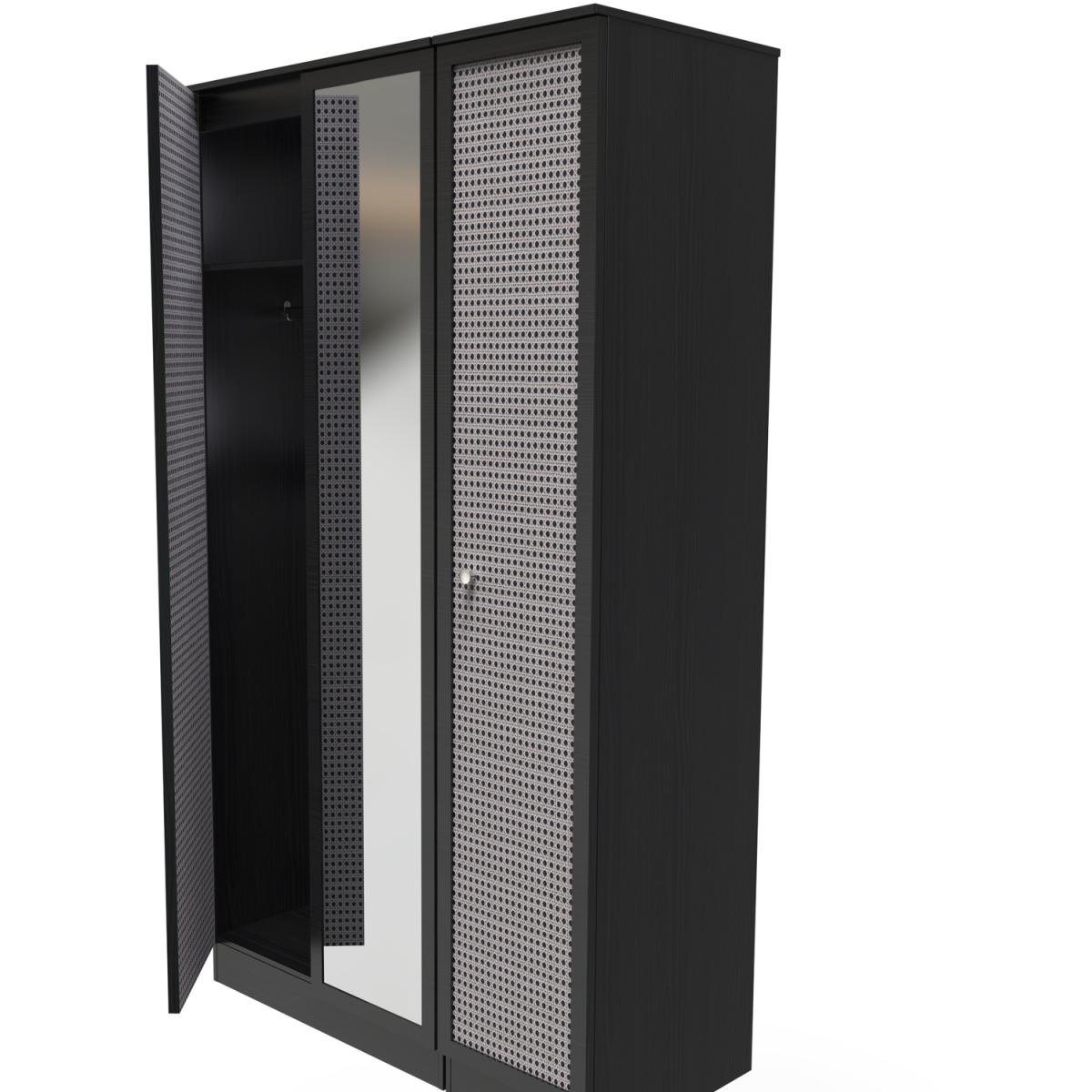 Rattan Ready Assembled Triple Mirrored Wardrobe - Rattan & Smooth Black – image 5