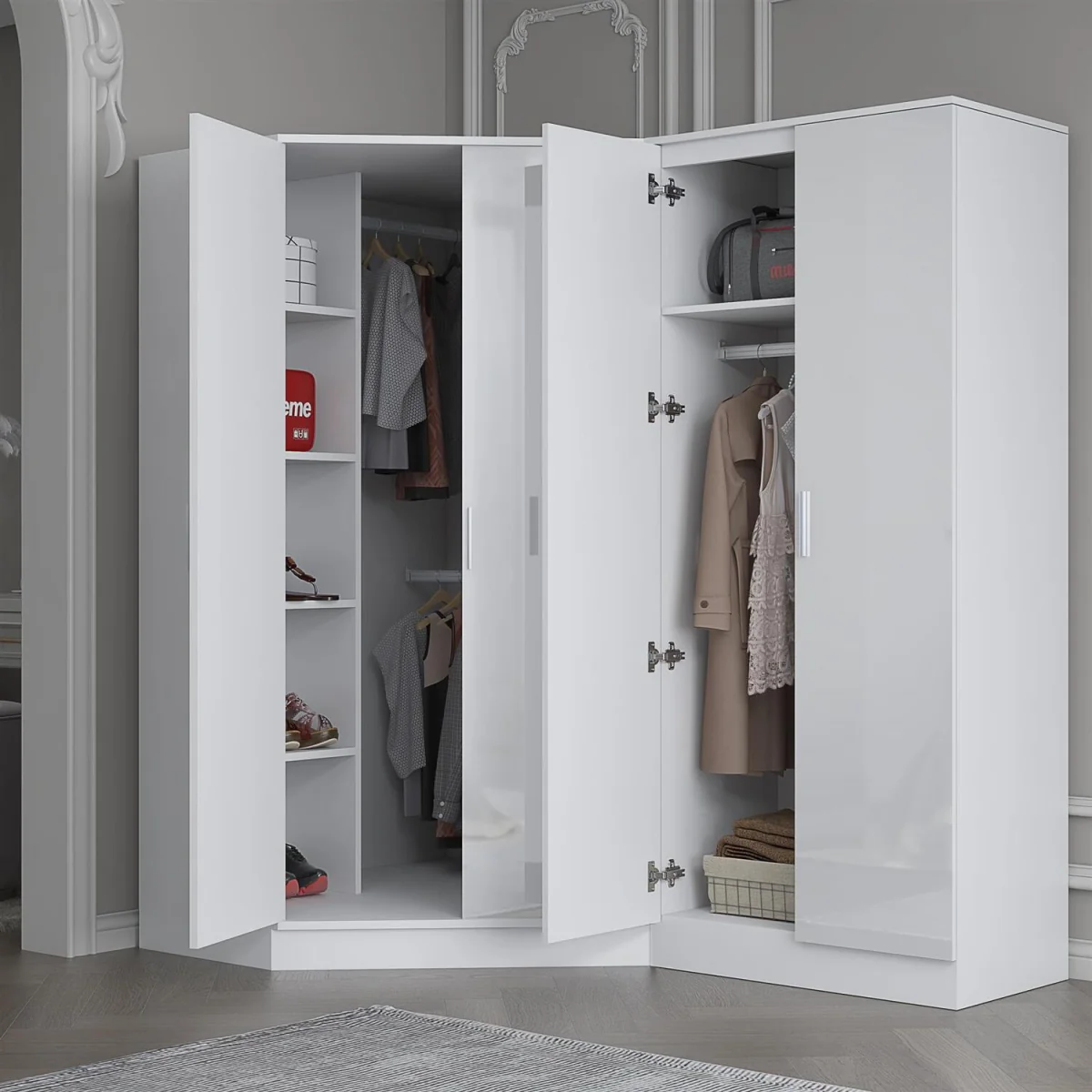 REFLECT Black Gloss Wardrobe Bundle - Corner + 2 Door - White Gloss / Matt White – image 6
