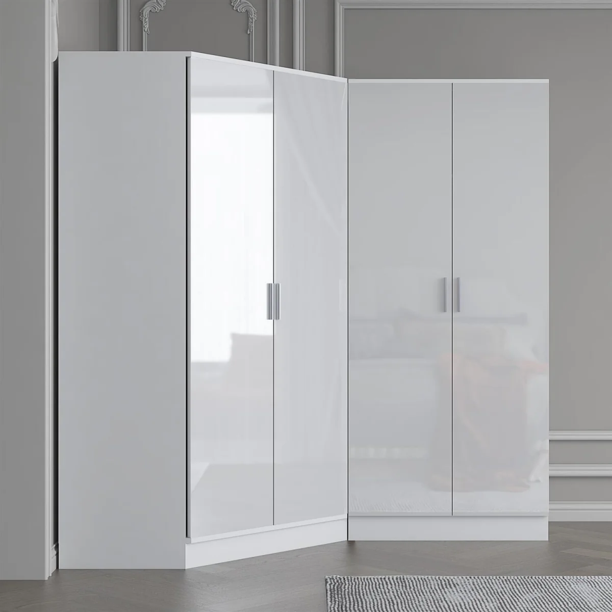REFLECT Black Gloss Wardrobe Bundle - Corner + 2 Door - White Gloss / Matt White – image 7