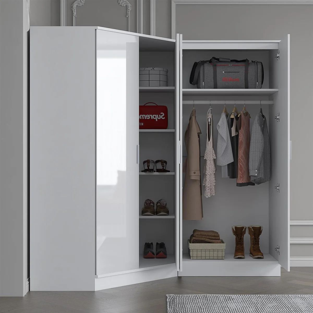 REFLECT Black Gloss Wardrobe Bundle - Corner + 2 Door - White Gloss / Matt White – image 8