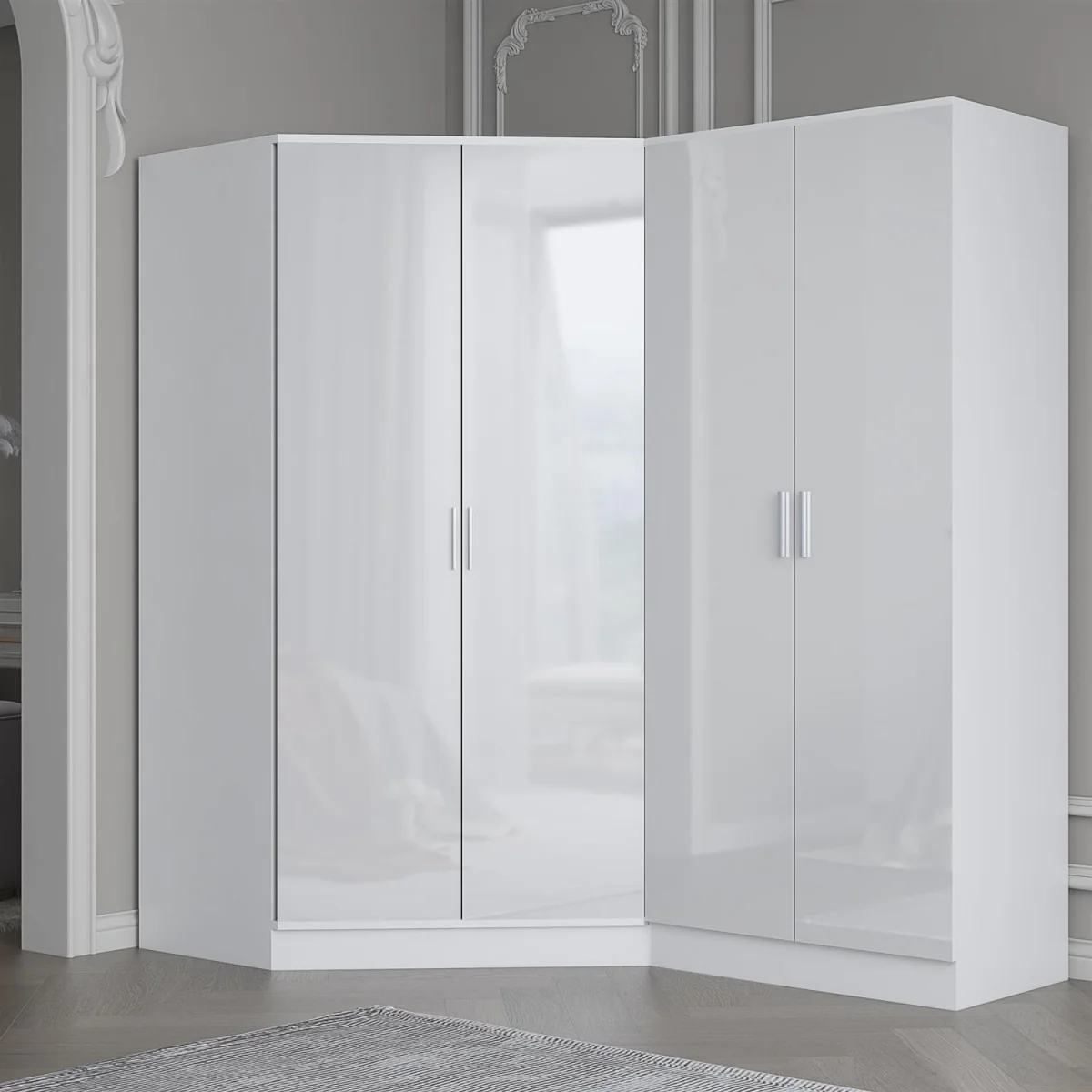 REFLECT Black Gloss Wardrobe Bundle - Corner + 2 Door - White Gloss / Matt White – image 1