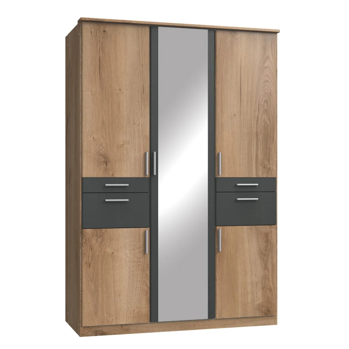 Koblenz Planked Oak and Graphite 3 Door 135cm Wardrobe with Mirror - Oak – image 2