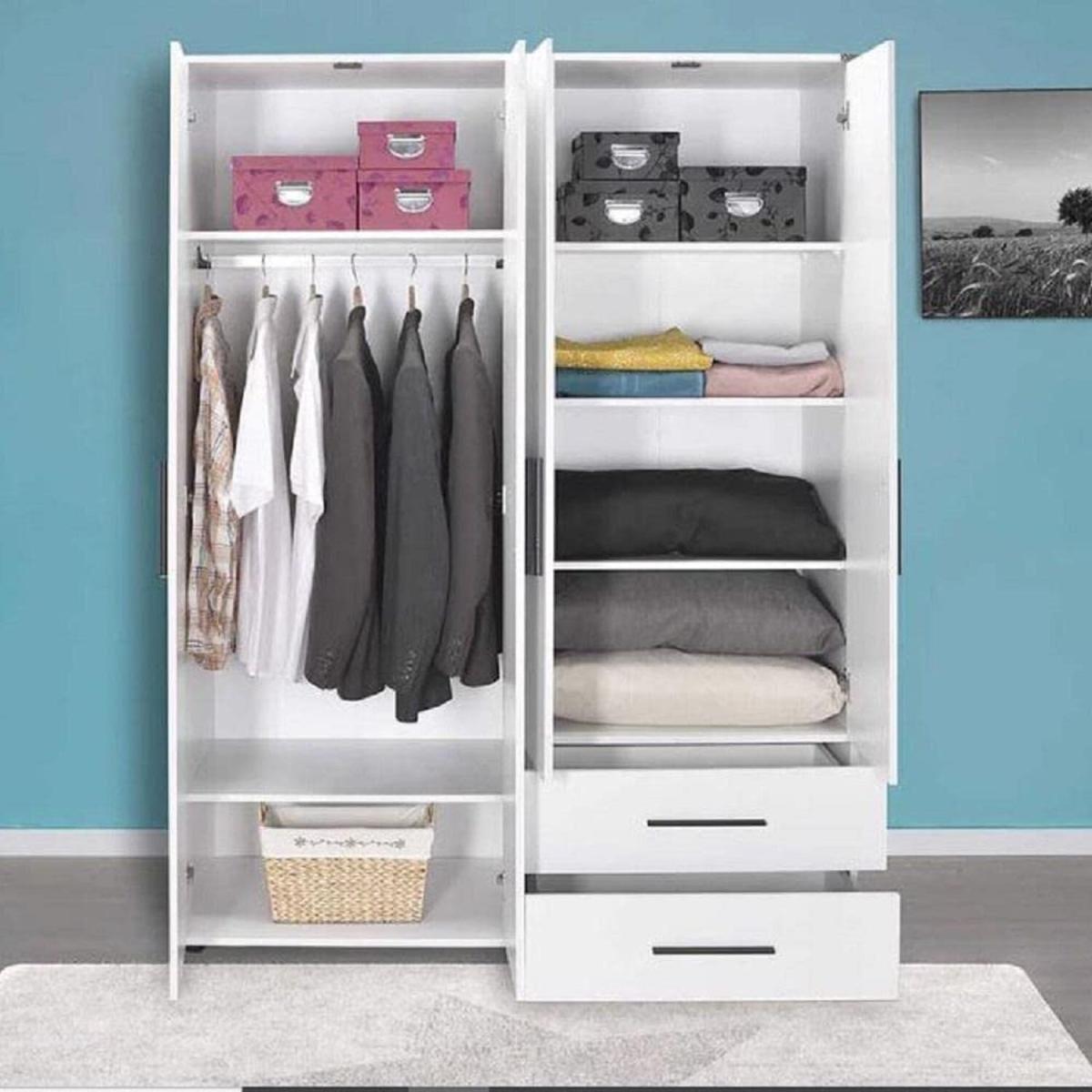 Matt White 4 Door Combination Wardrobe Hanging Rail, 2 Drawers and 6 Shelves - Matt White – image 2