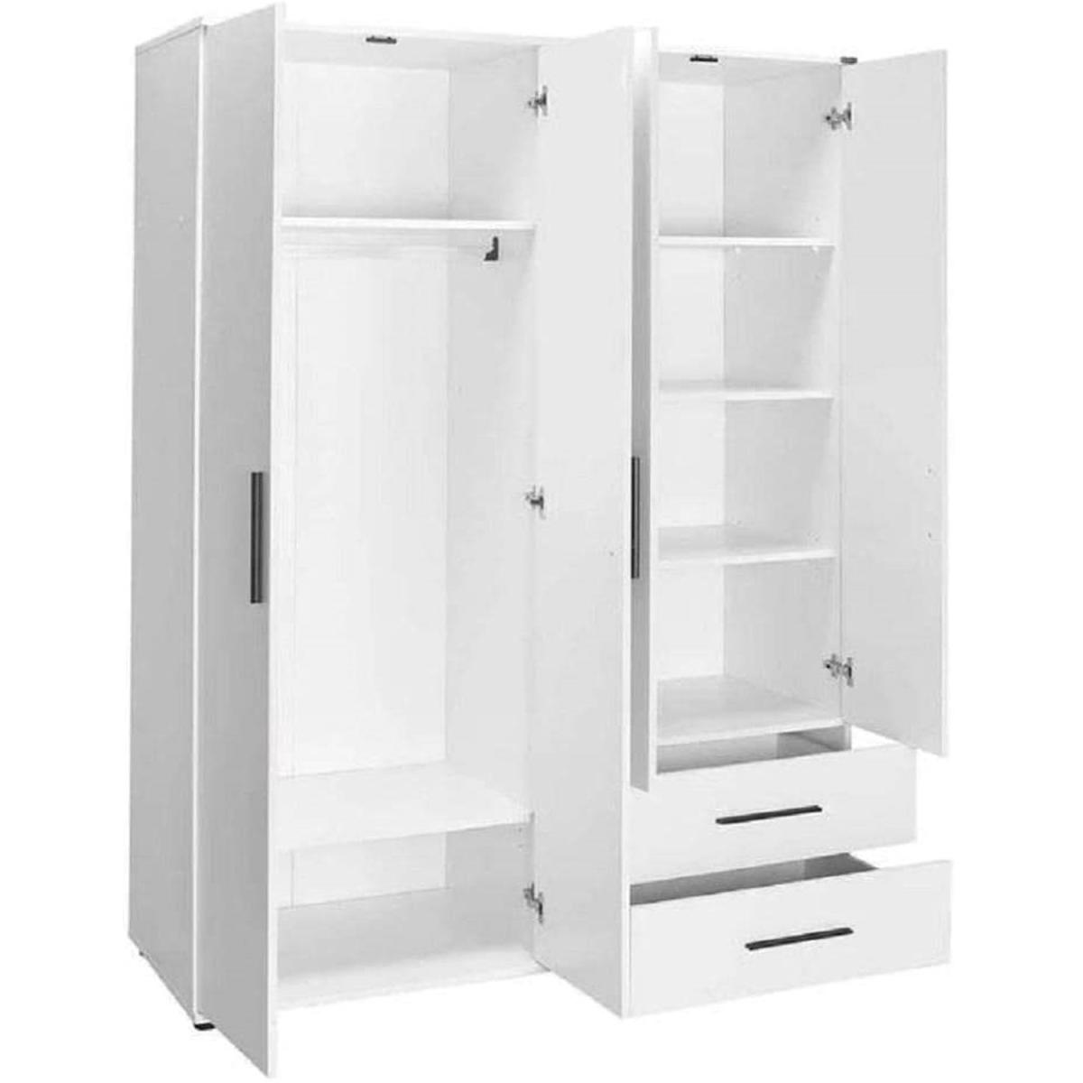 Matt White 4 Door Combination Wardrobe Hanging Rail, 2 Drawers and 6 Shelves - Matt White – image 3