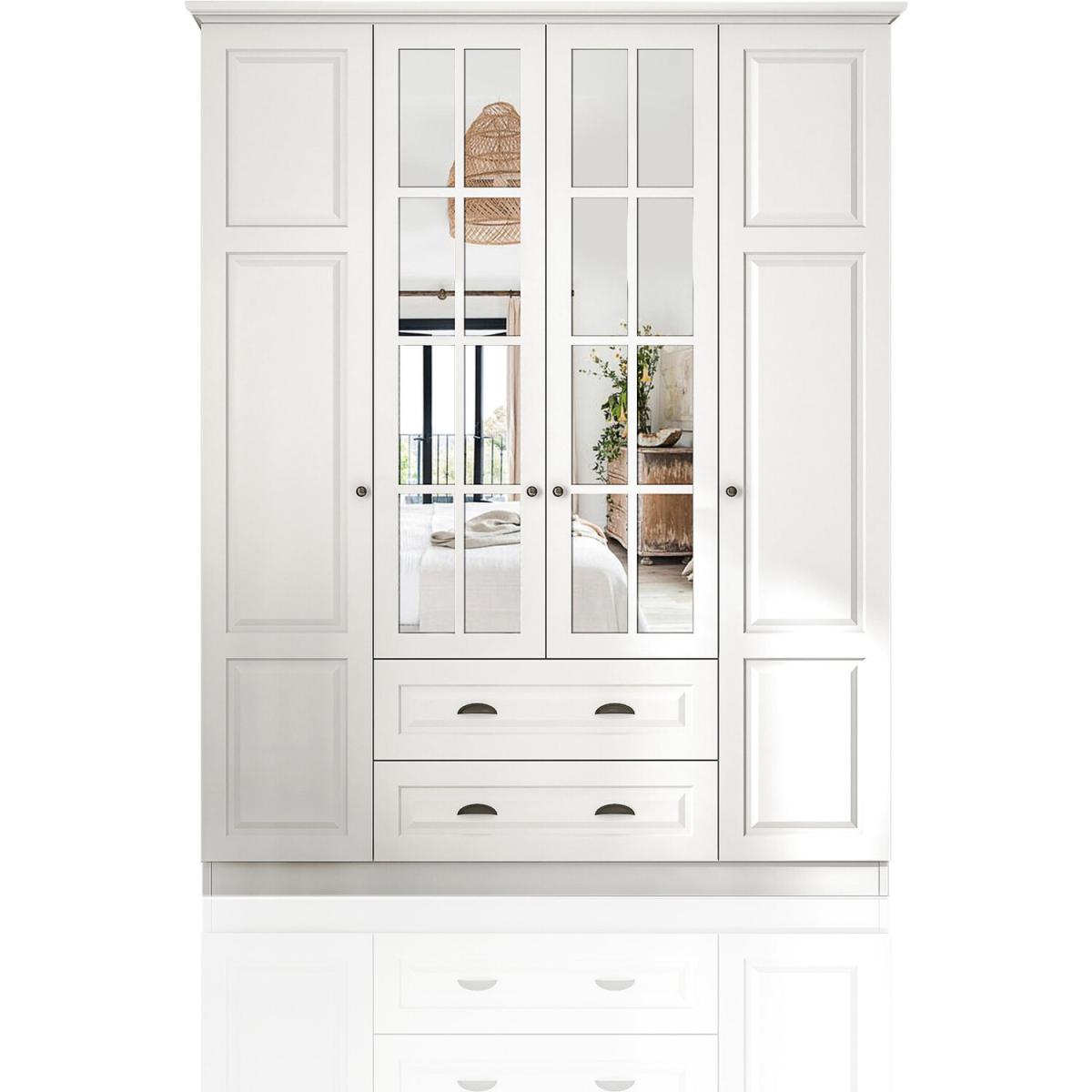 HEDLEY 4 Door 2 Drawer Mirorred Wardrobe, White - White – image 2