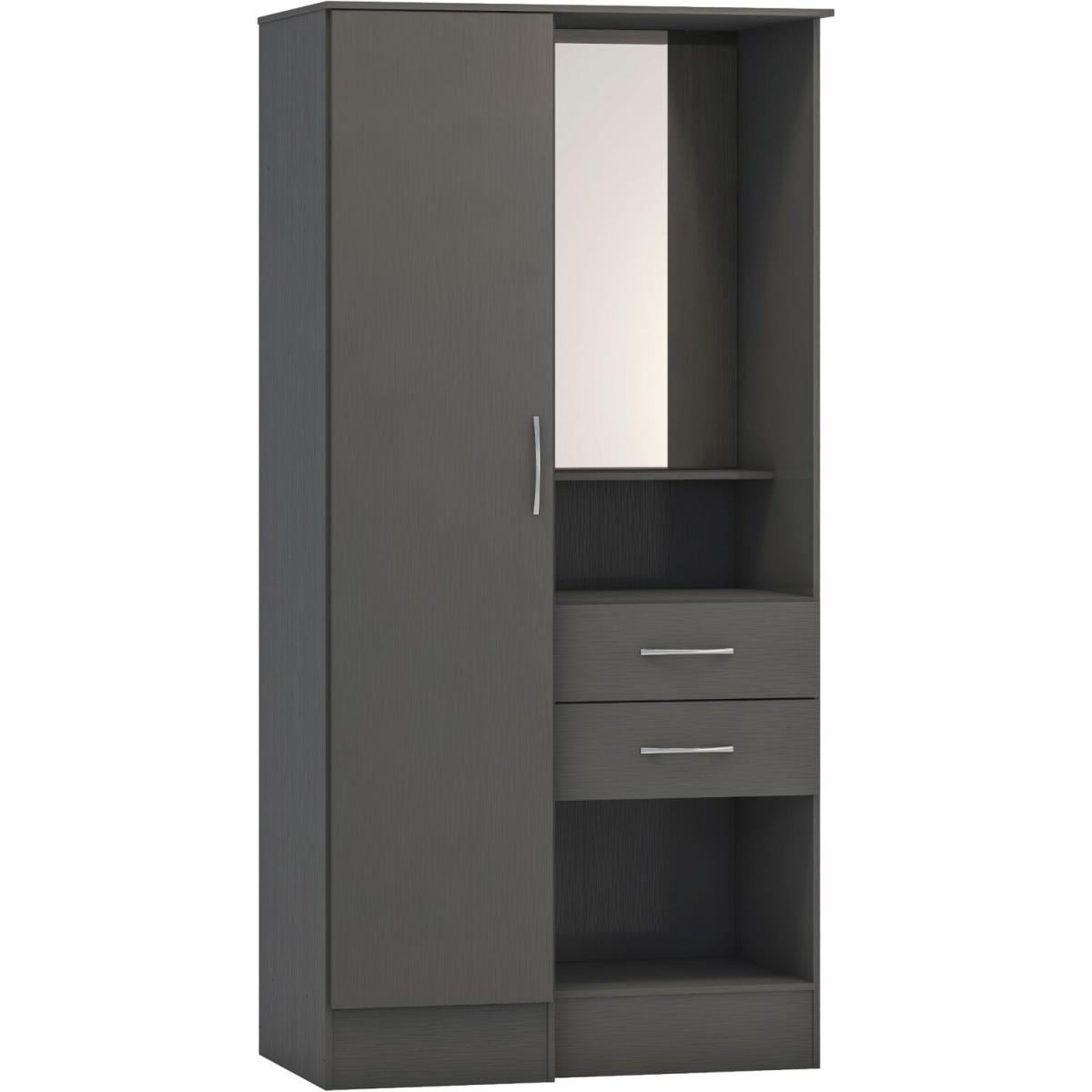 Nevada Vanity 1 Door Wardrobe -  Black Wood Grain / Black Wood Grain – image 2