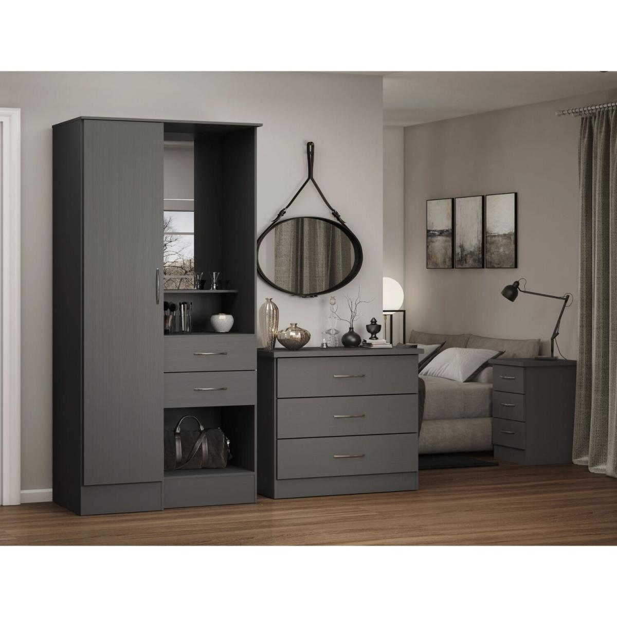 Nevada Vanity 1 Door Wardrobe -  Black Wood Grain / Black Wood Grain – image 6