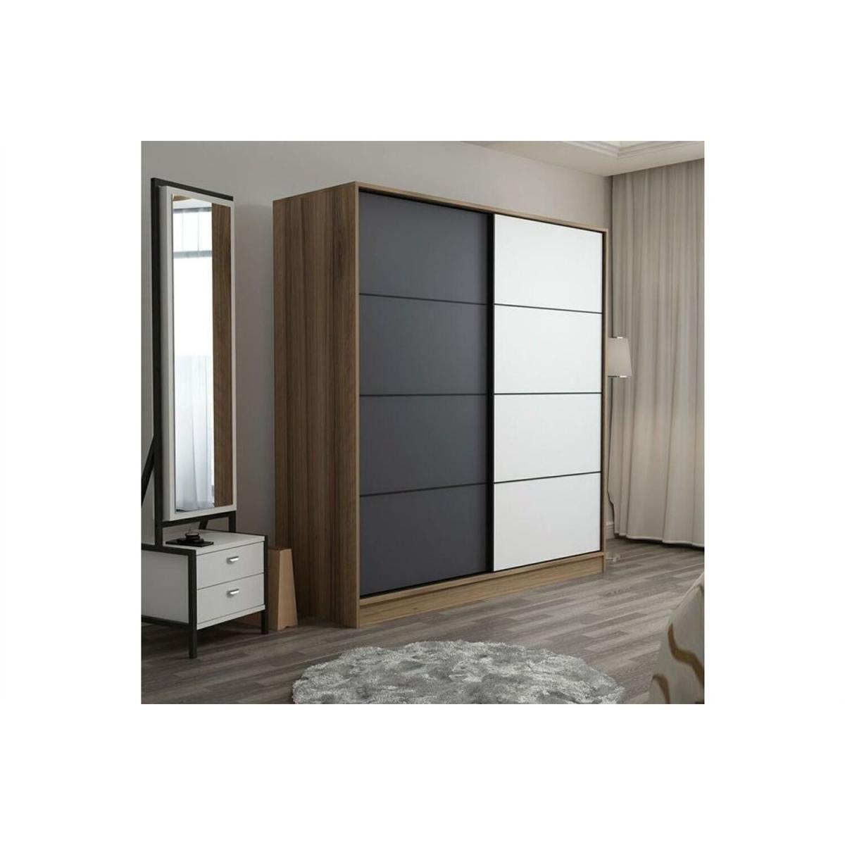 Kale Sliding Door Wardrobe 180 cm Walnut Frame - Anthracite & White / Finished in anthracIte, walnut and white colour – image 3