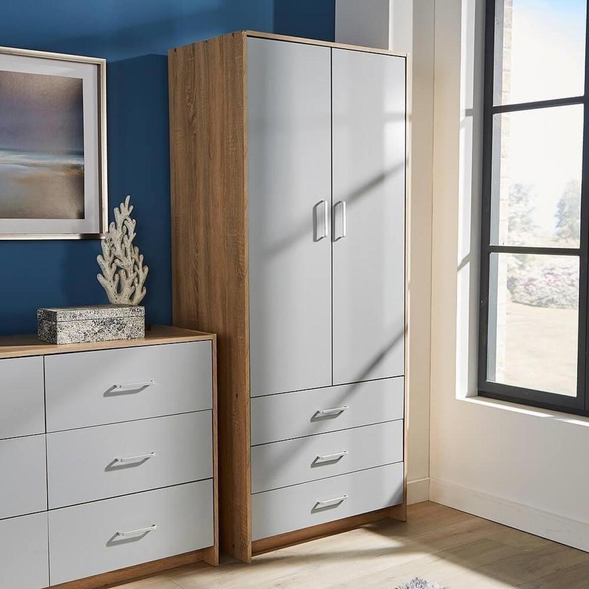 Stratford 3 Drawer 2 Door Wardrobe Bedroom Storage Unit - Grey – image 2