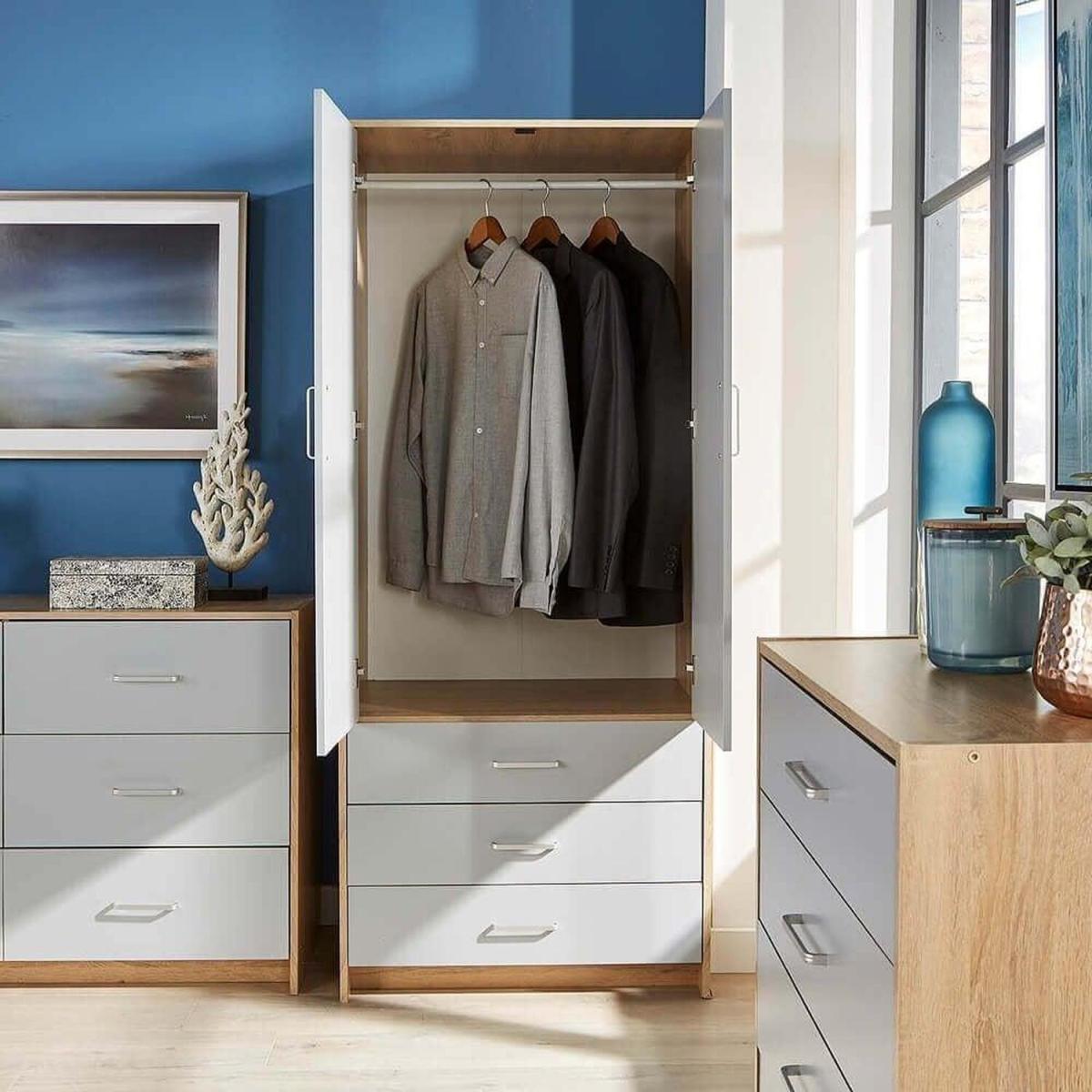 Stratford 3 Drawer 2 Door Wardrobe Bedroom Storage Unit - Grey – image 3