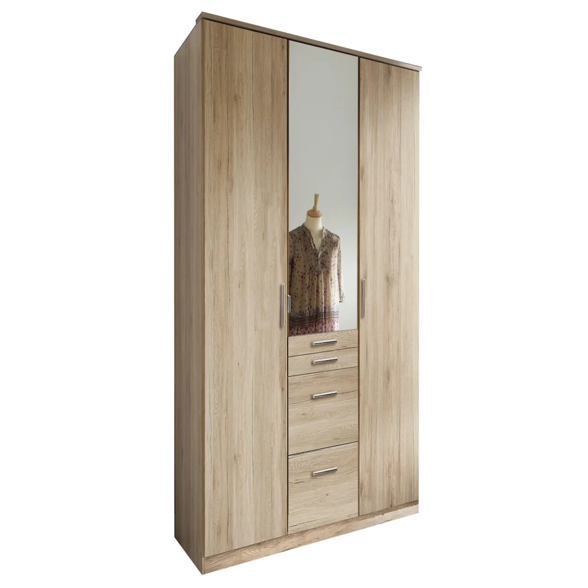 Aachen Sam Remo Oak 3 Door 135cm Wardrobe with Mirror - Oak – image 3