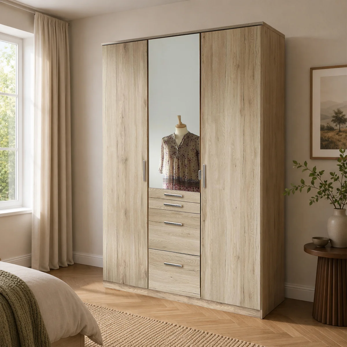 Aachen Sam Remo Oak 3 Door 135cm Wardrobe with Mirror - Oak – image 1