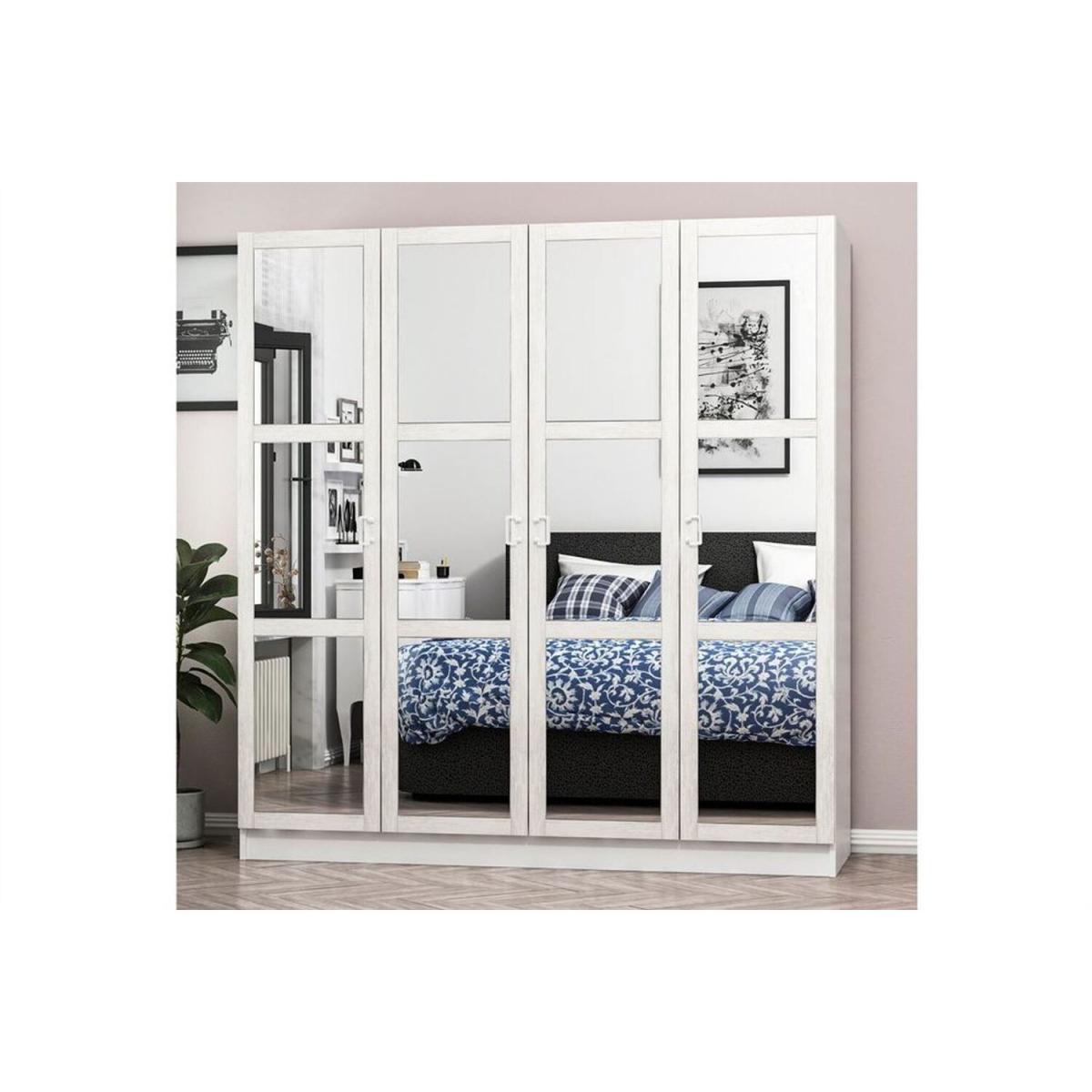 Kale Country 4 Doors Wardrobe white Frame with Mirror Doors - White – image 2