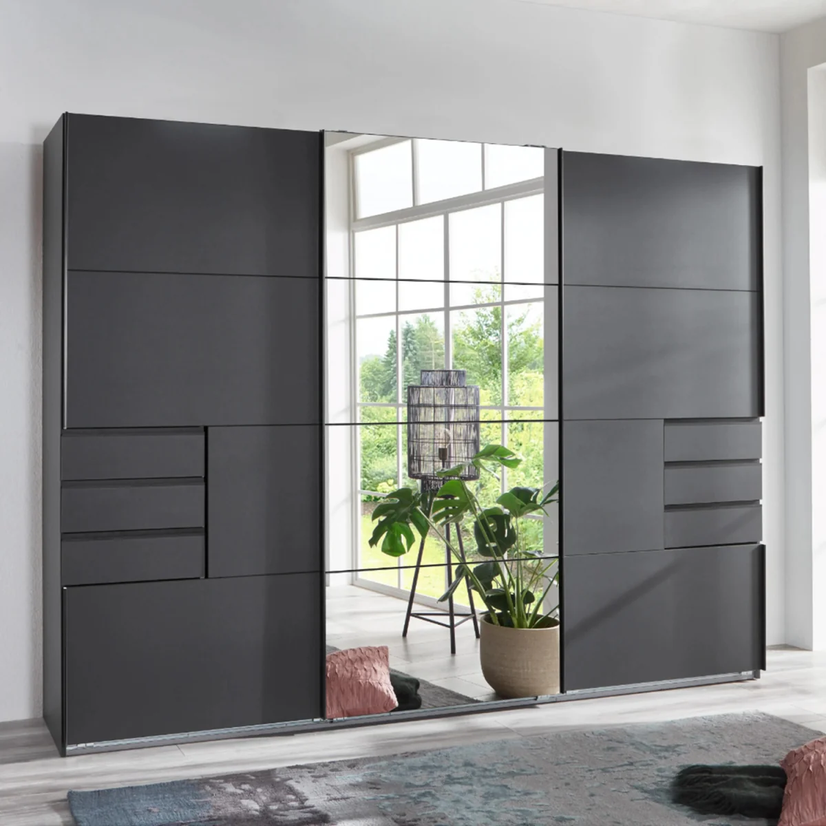 Saigon 3 Doors Graphite Sliding Doors Wardrobe with Mirrored - Grey – image 2