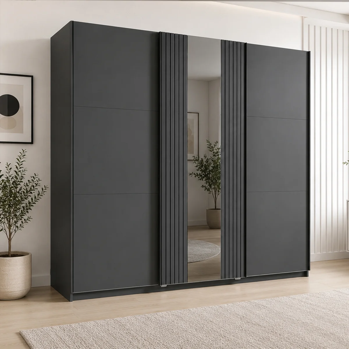 Atlanta Graphite 250cm Sliding Door Wardrobe with Mirror - Grey – image 2