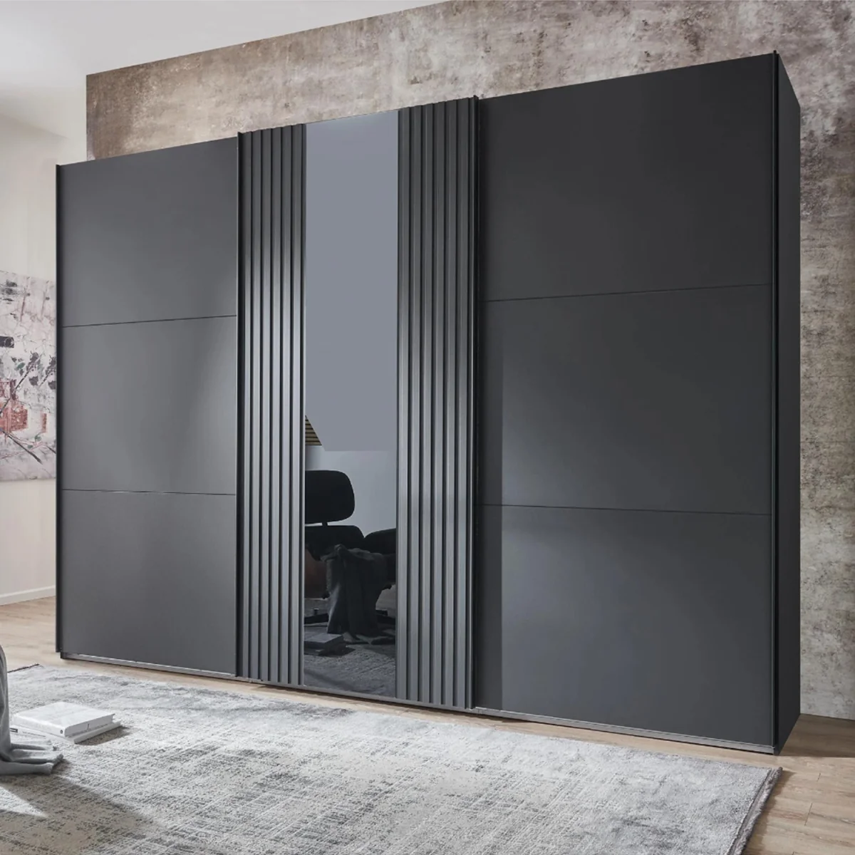 Atlanta Graphite 250cm Sliding Door Wardrobe with Mirror - Grey – image 3