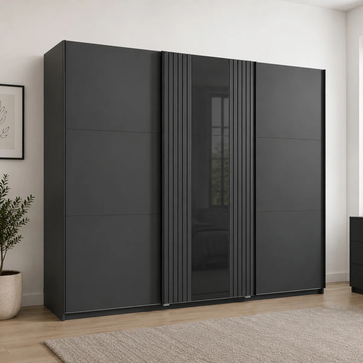 Atlanta Graphite 250cm Sliding Door Wardrobe with Mirror - Grey – image 1