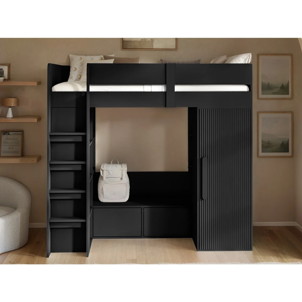 Aspen Ribbed High Sleeper with Storage & Wardrobe - White – image 2