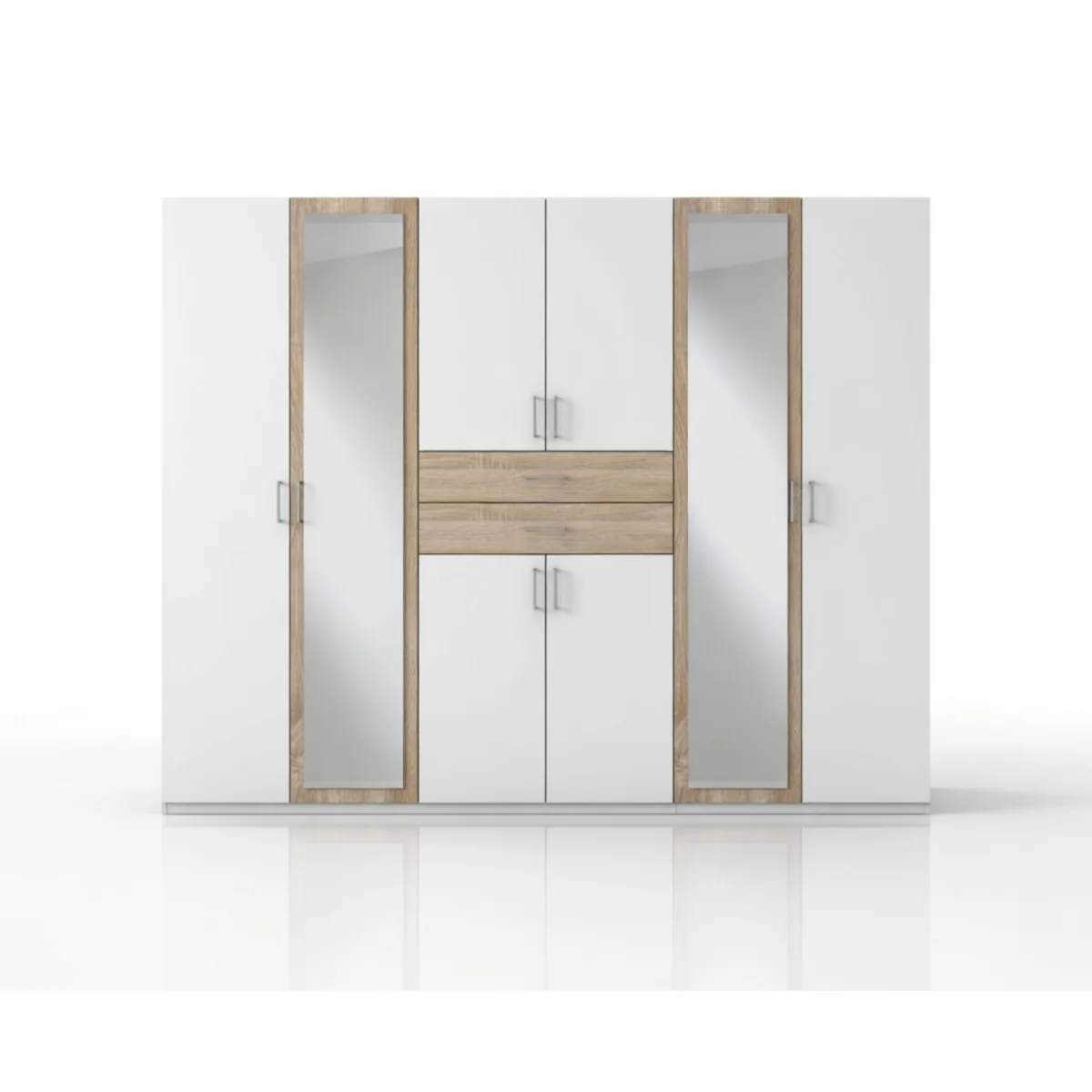 Diver Matt White and Oak 6 Door 270cm Wardrobe with Mirror - White – image 4