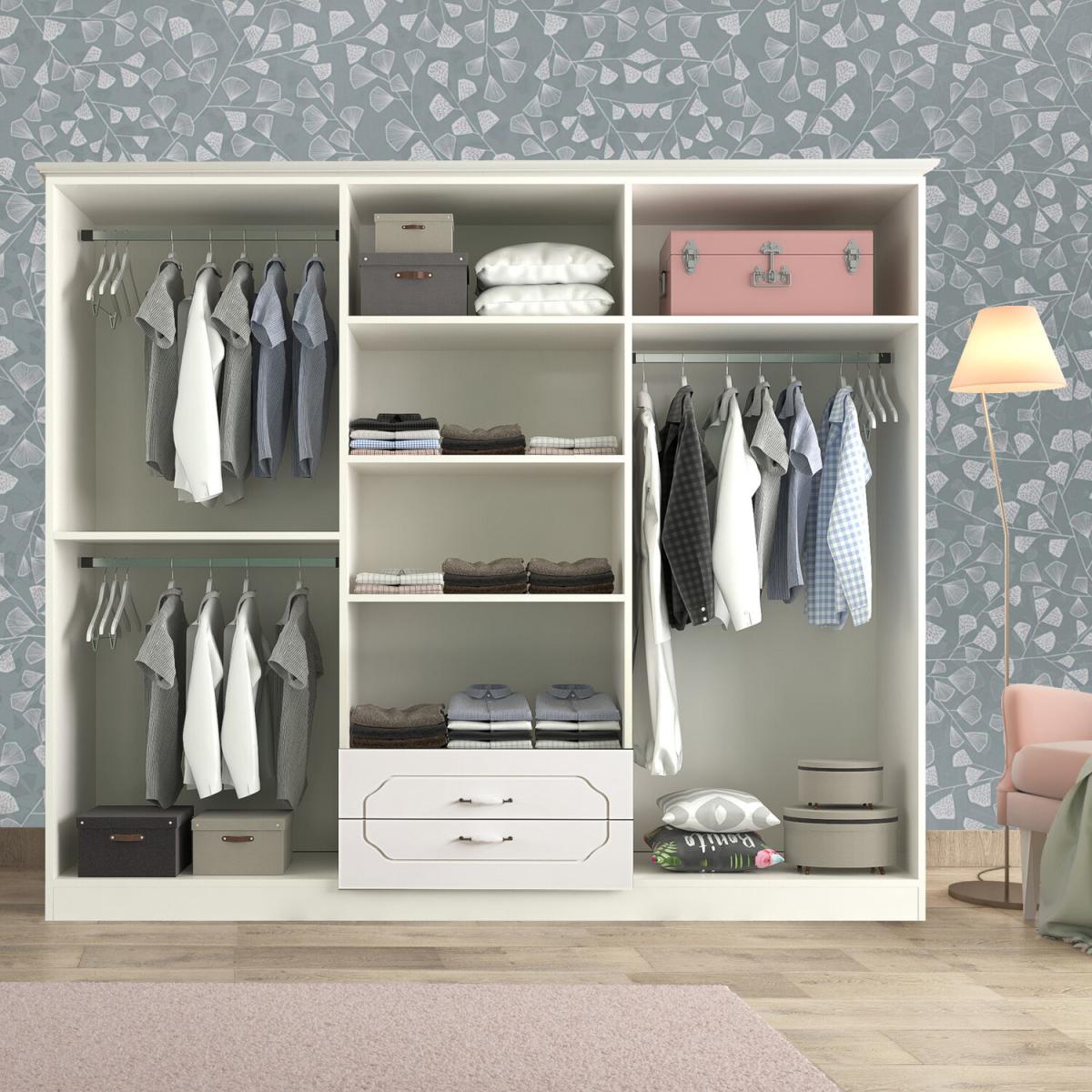 ELODIE 6 Door 2 Drawer Mirrored Wardrobe, White - White – image 3