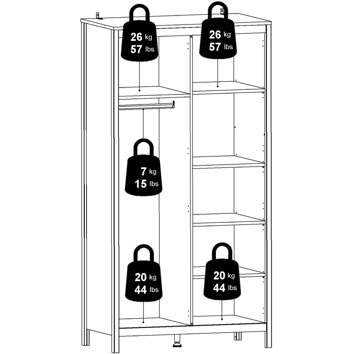 Barcelona Wardrobe with 2 Doors in White - White – image 7