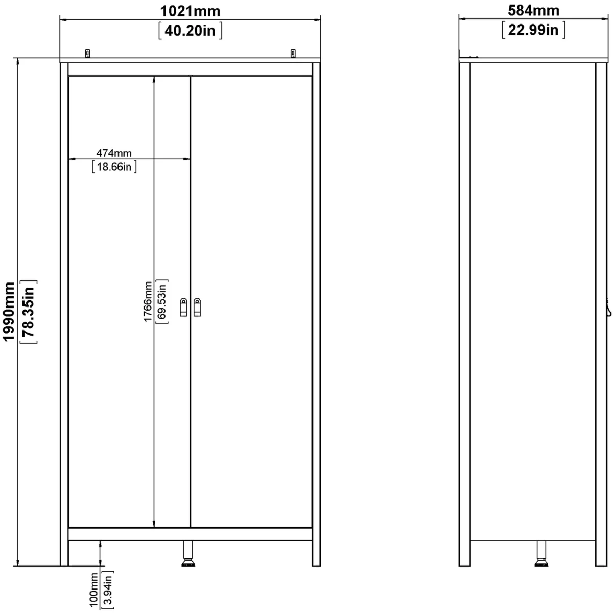 Barcelona Wardrobe with 2 Doors in White - White – image 8