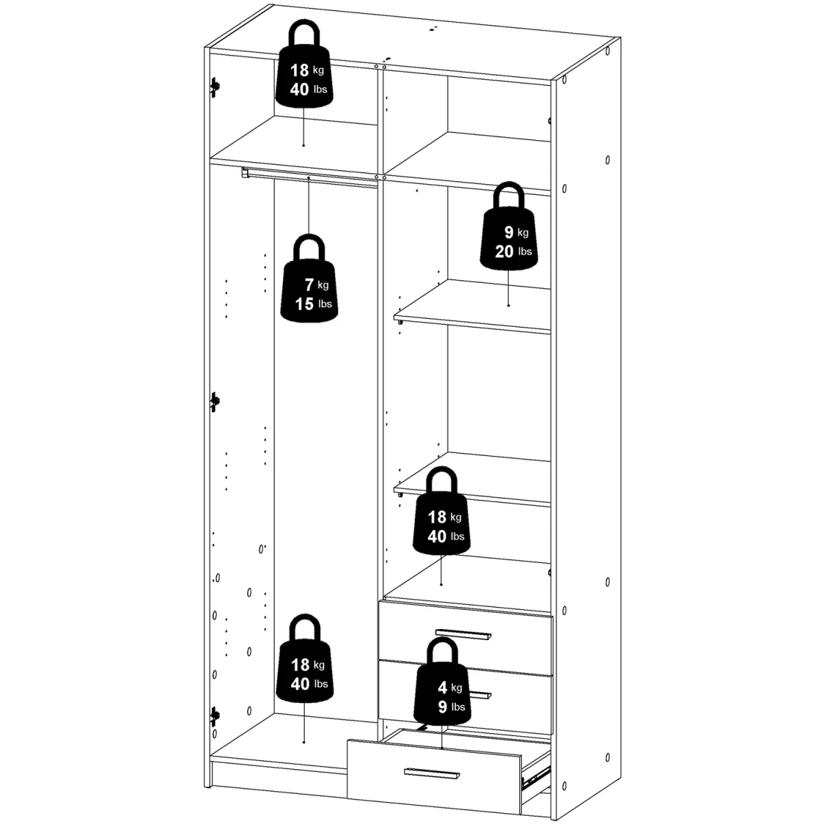Sprint Wardrobe with 2 Doors + 3 Drawers in Cashmere - Cashmere – image 11
