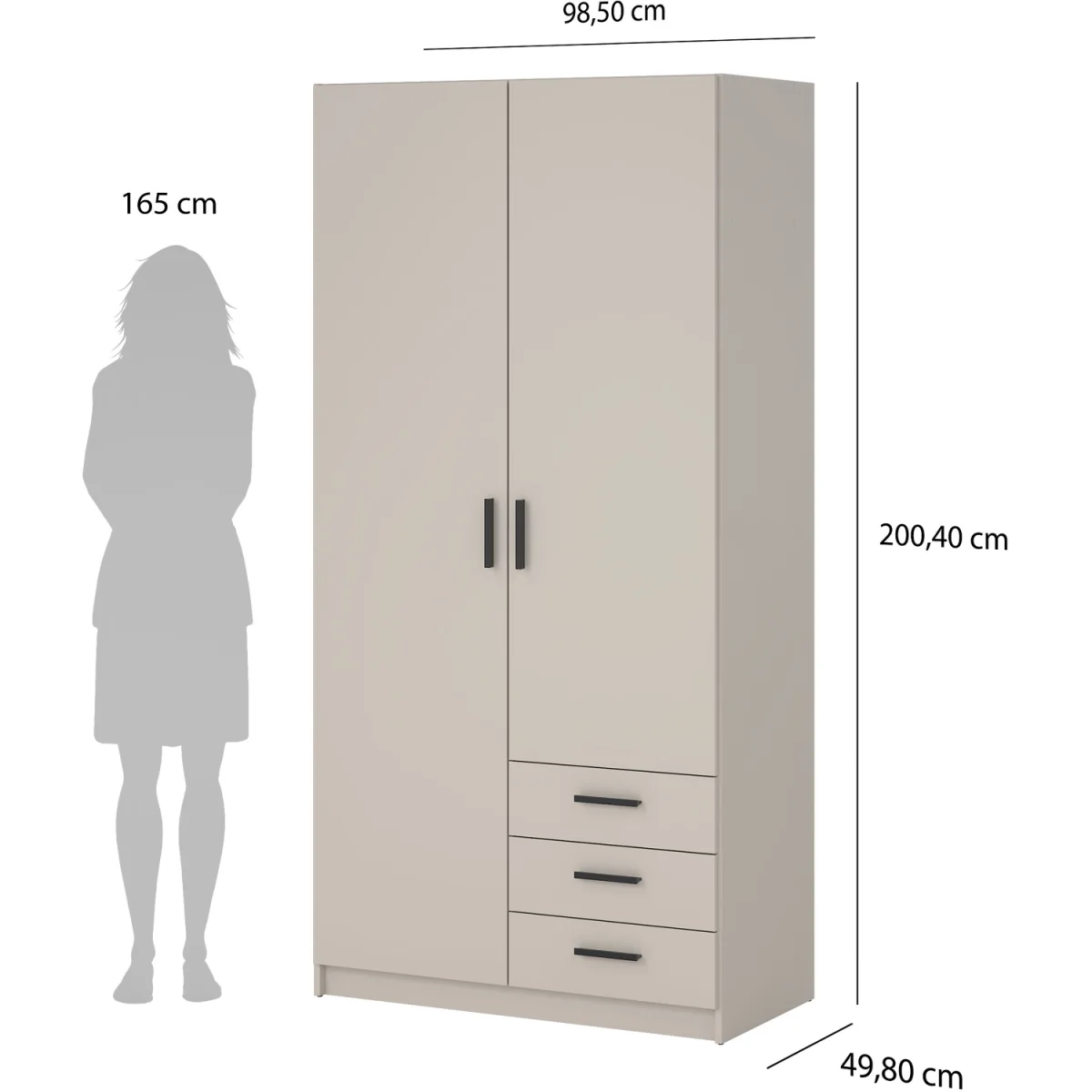 Sprint Wardrobe with 2 Doors + 3 Drawers in Cashmere - Cashmere – image 8