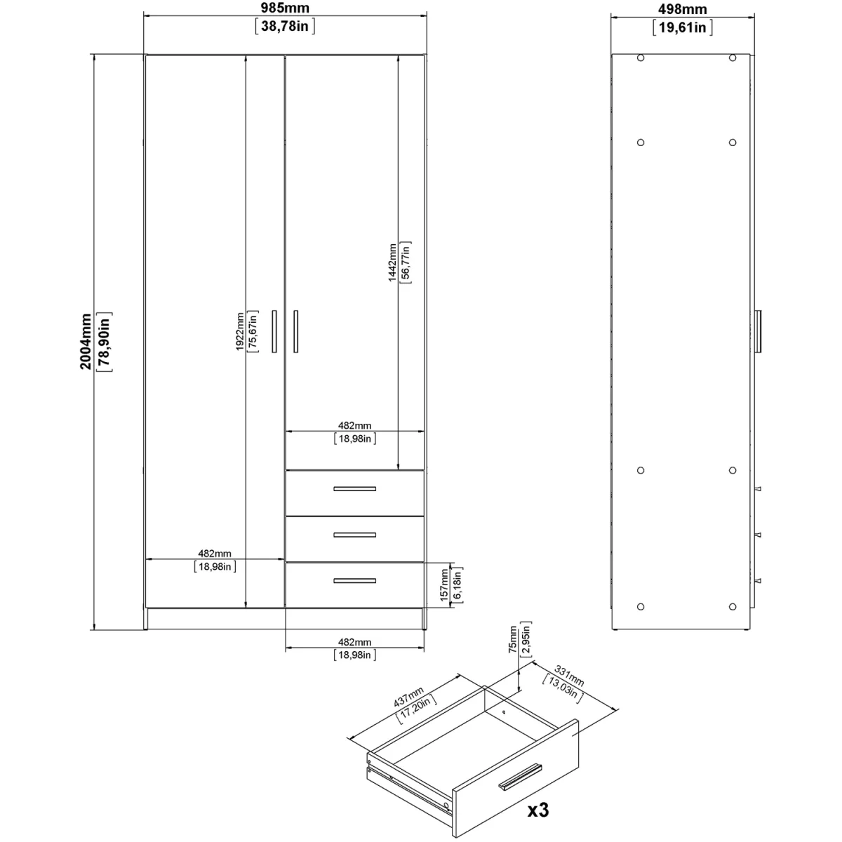 Sprint Wardrobe with 2 Doors + 3 Drawers in Cashmere - Cashmere – image 9
