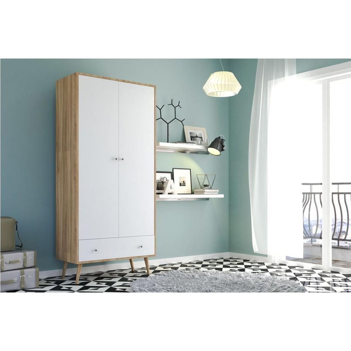 Elegant 2 Doors and 1 Drawer Wardrobe - Oak & White – image 2