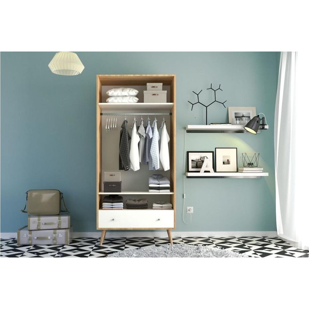 Elegant 2 Doors and 1 Drawer Wardrobe - Oak & White – image 3