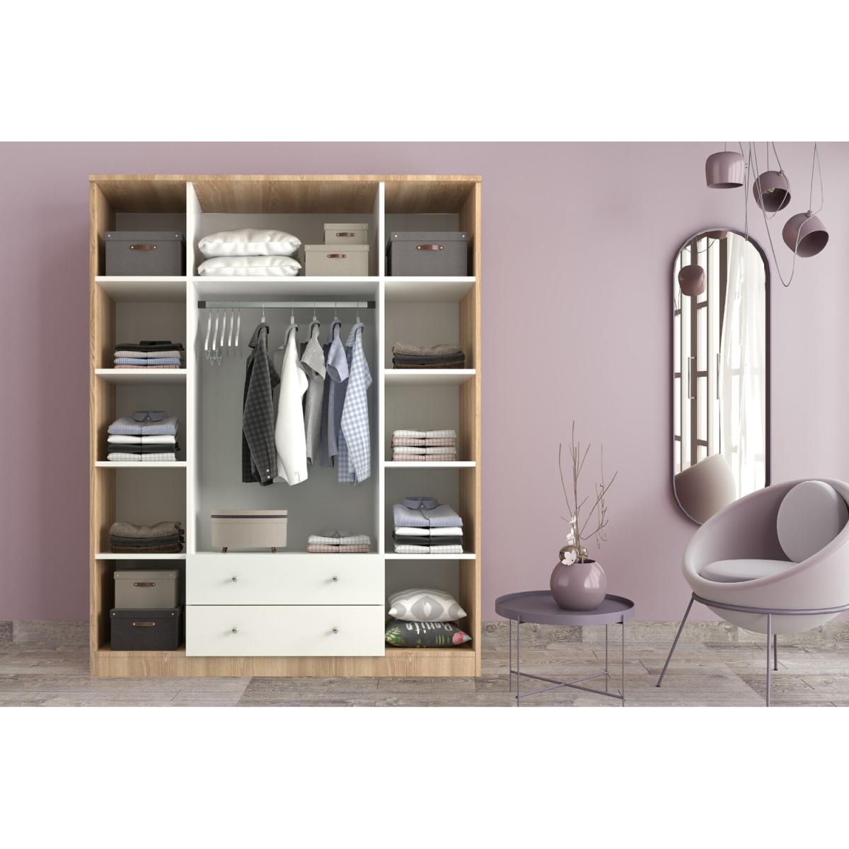 SAPPHIRE 4 Door2 Drawer Mirored Wardrobe v2, Oak-White - White – image 2