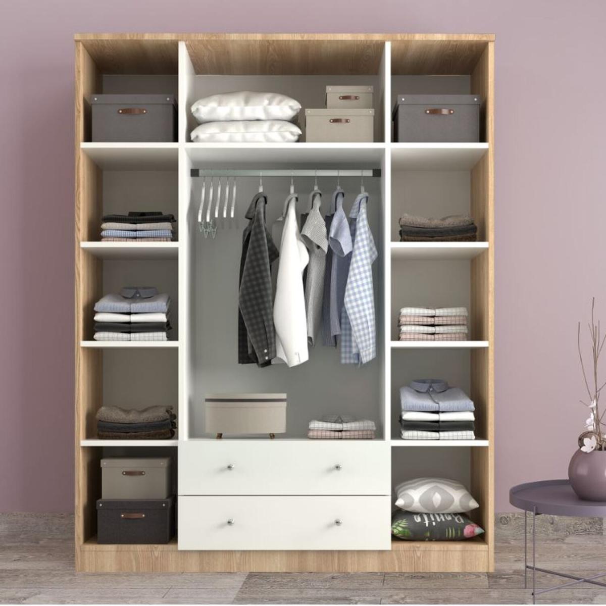 SAPPHIRE 4 Door2 Drawer Mirored Wardrobe v2, Oak-White - White – image 4