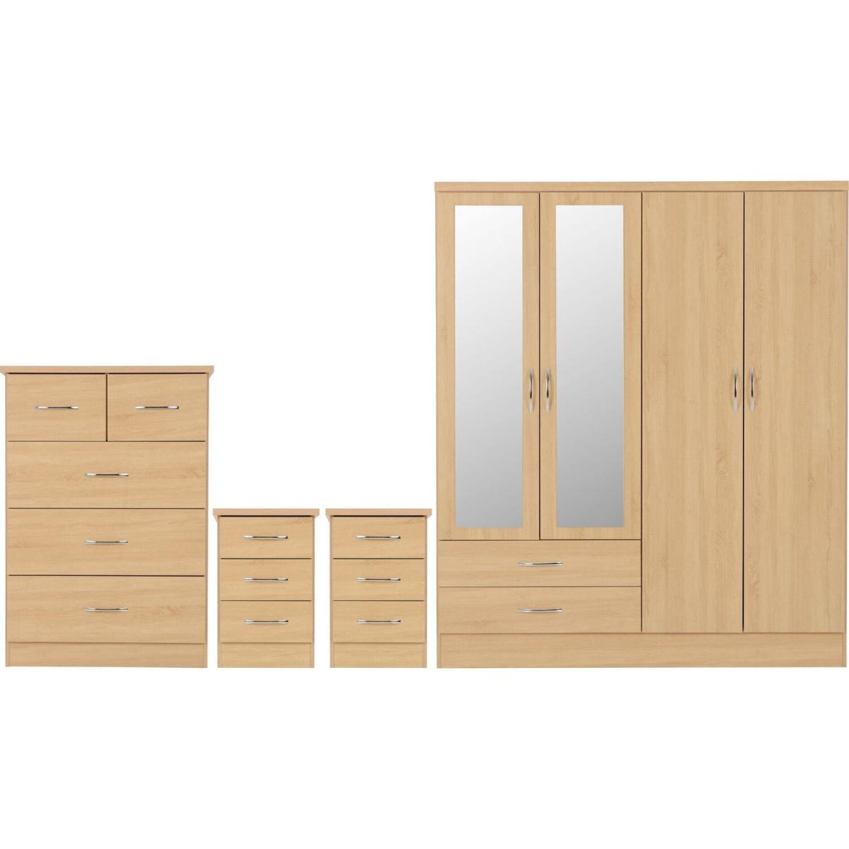 Nevada 4 Door 2 Drawer Mirrored Wardrobe Bedroom Set - Sonoma Oak – image 2