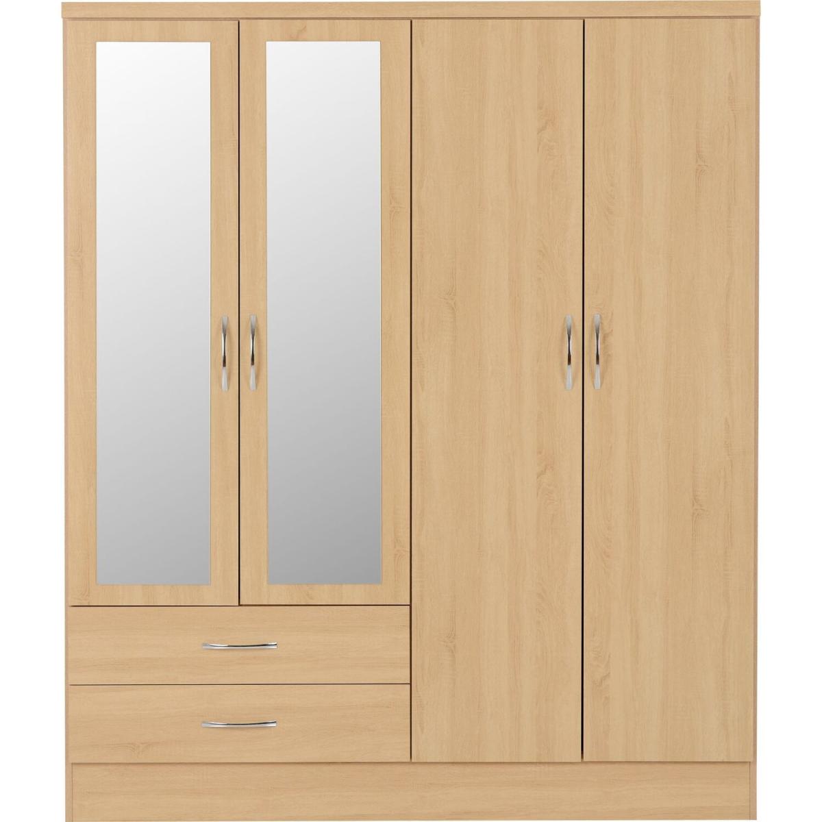 Nevada 4 Door 2 Drawer Mirrored Wardrobe Bedroom Set - Sonoma Oak – image 3