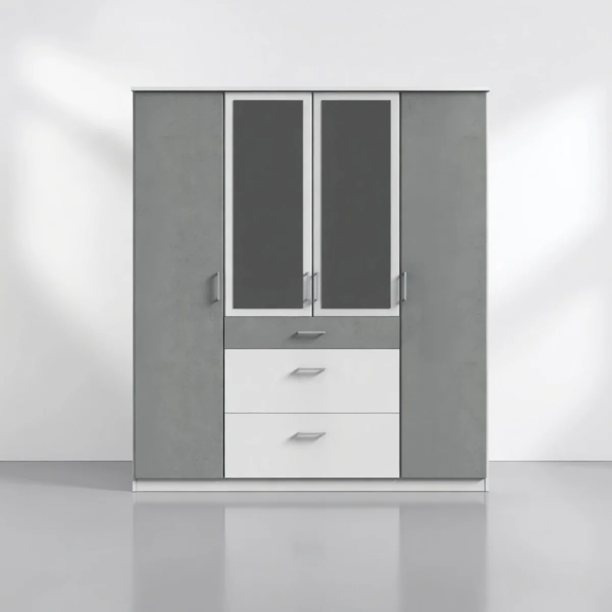 Click White and Grey 4 Door 180cm Wardrobe with Mirror - White – image 2