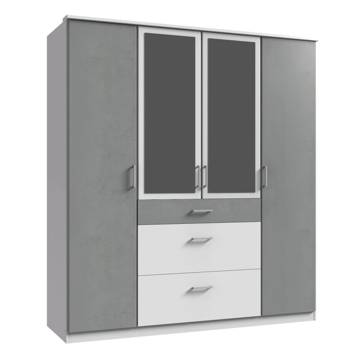 Click White and Grey 4 Door 180cm Wardrobe with Mirror - White – image 3