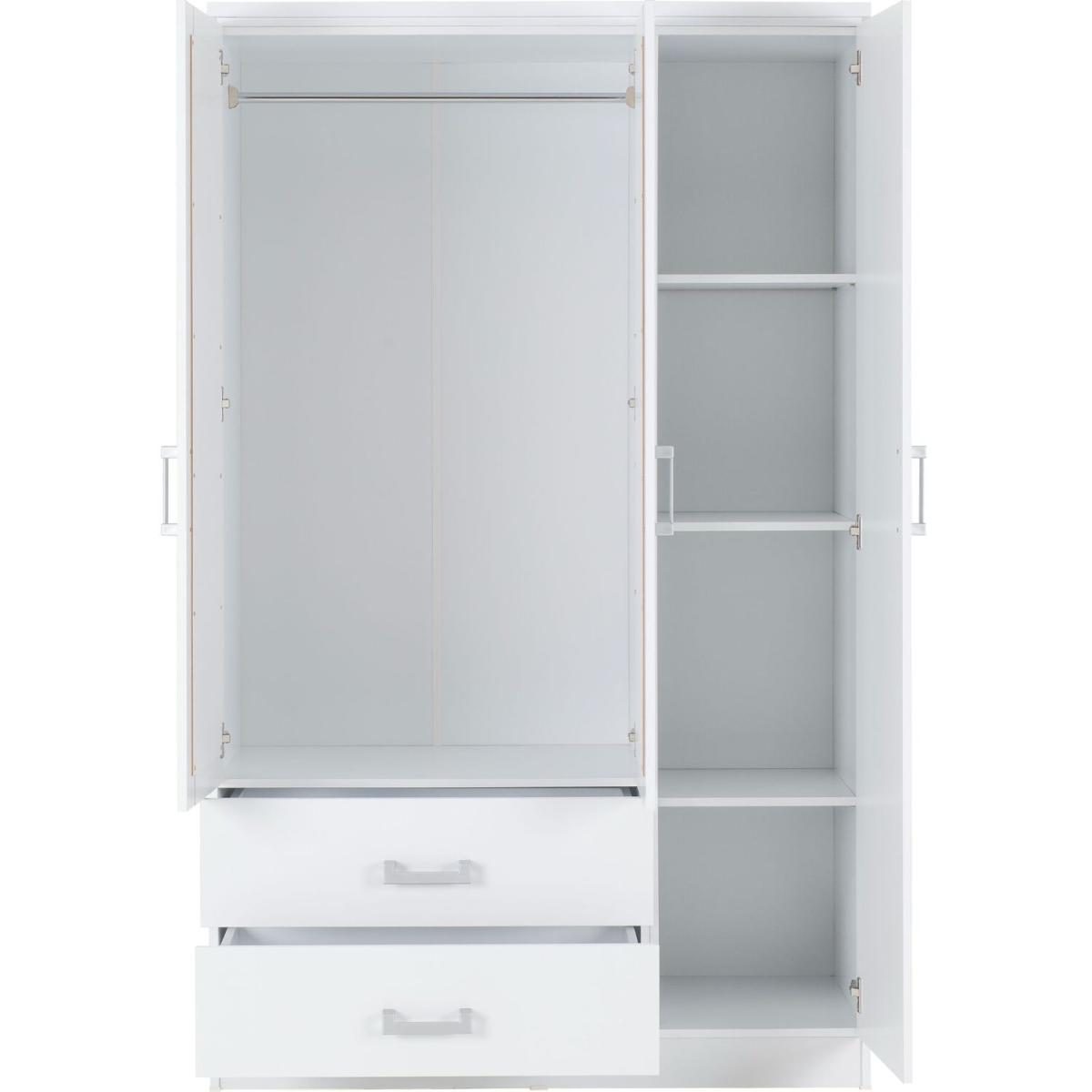 Charles 3 Door 2 Drawer Mirrored Wardrobe White - White – image 2