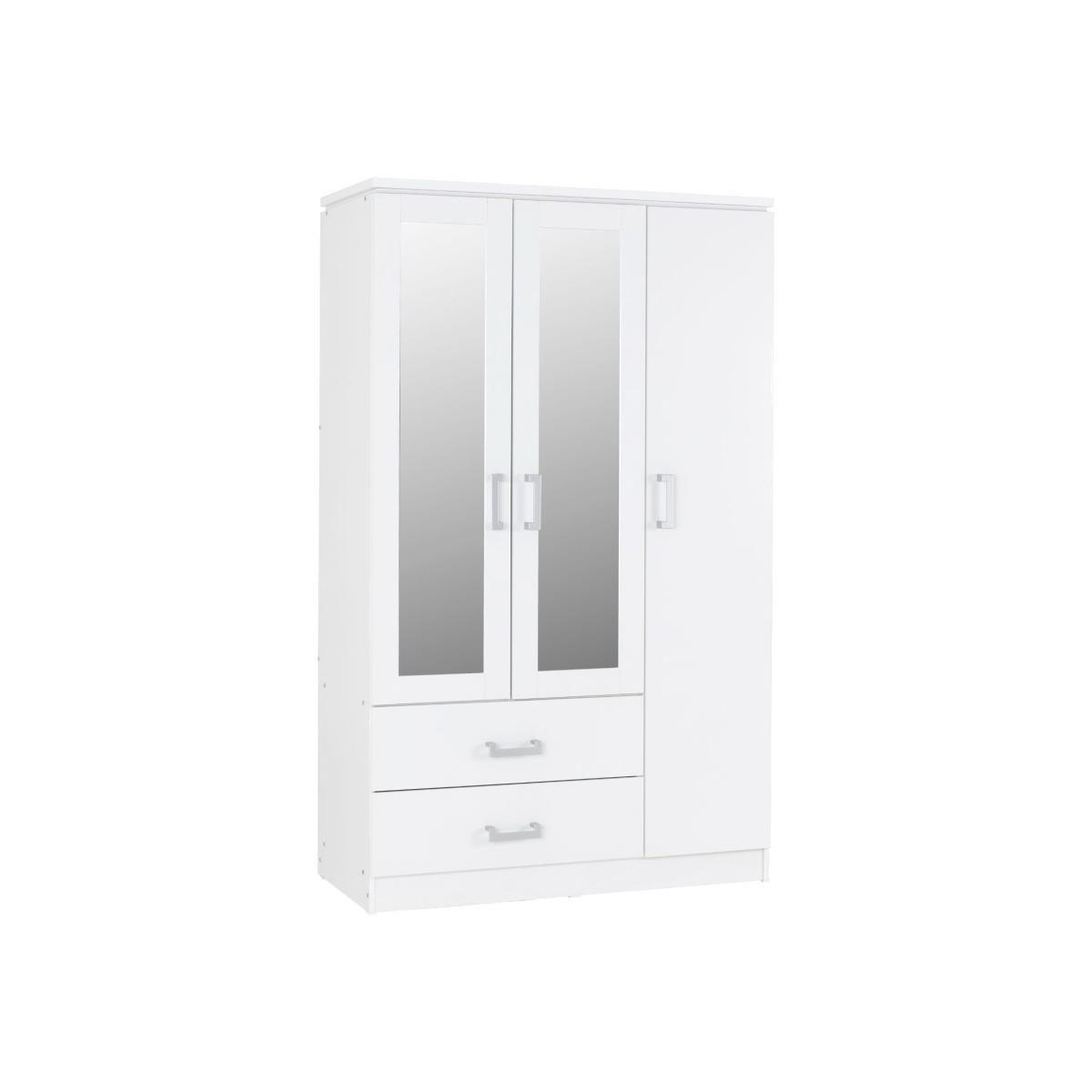 Charles 3 Door 2 Drawer Mirrored Wardrobe White - White – image 1