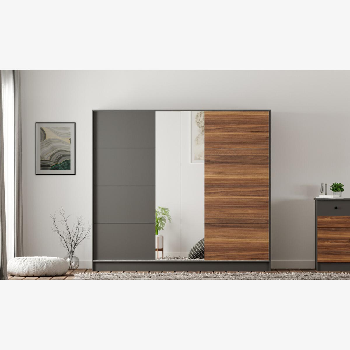 MILANO XL Mirrored Sliding Door Wardrobe - Black – image 1
