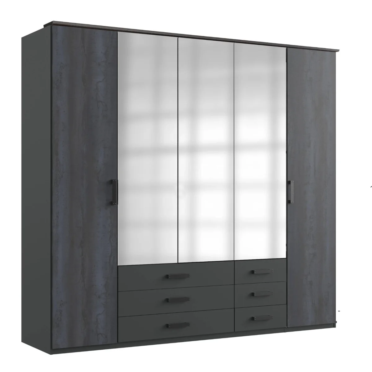 Goeteborg Graphite 5 Door 225cm Wardrobe with Mirror and 6 Drawers - Grey – image 2