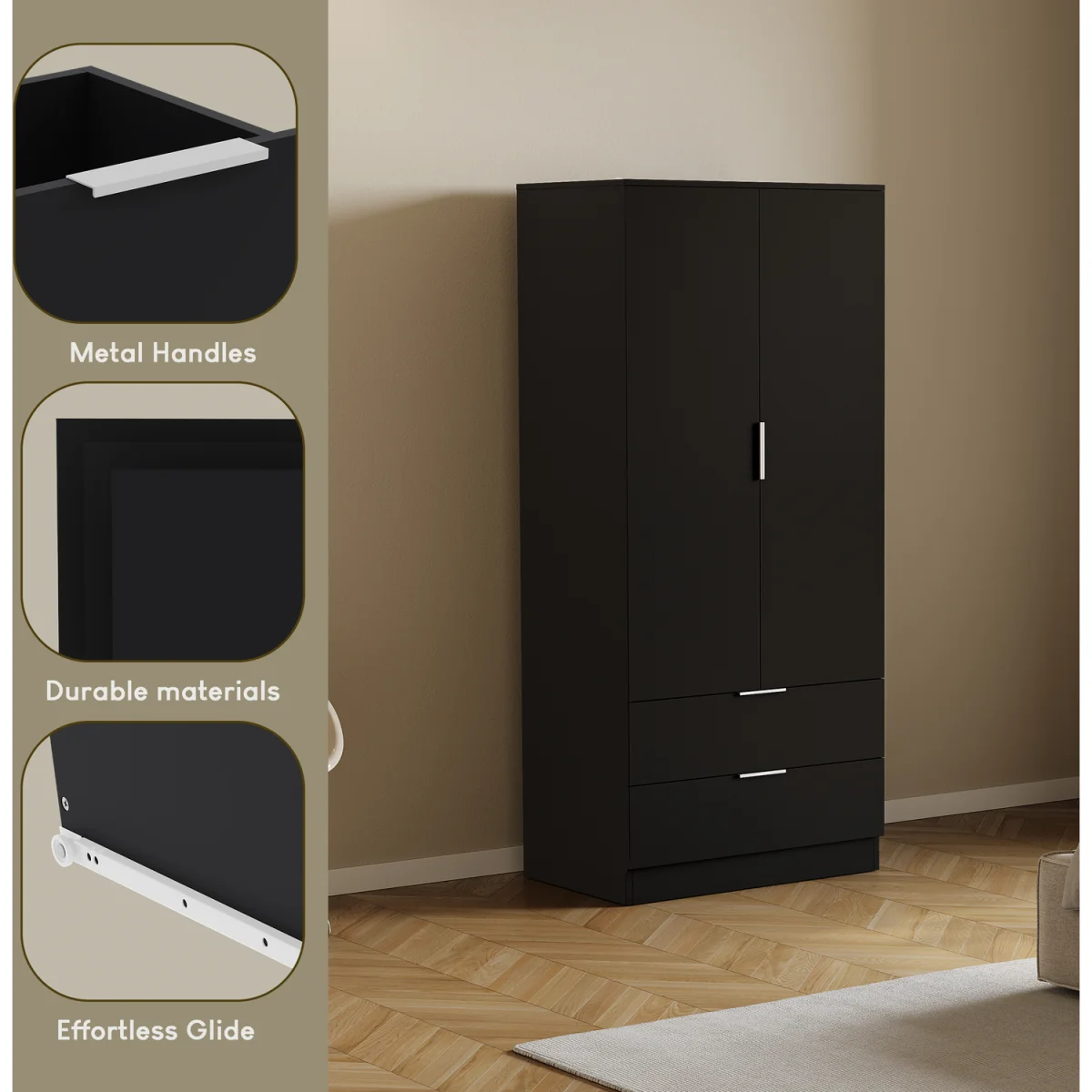 Trega 2 Door 2 Drawer Wardrobe - Black – image 12