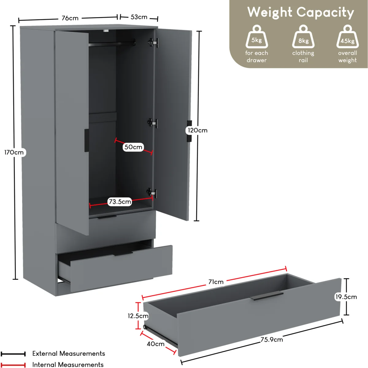 Trega 2 Door 2 Drawer Wardrobe - Black – image 14