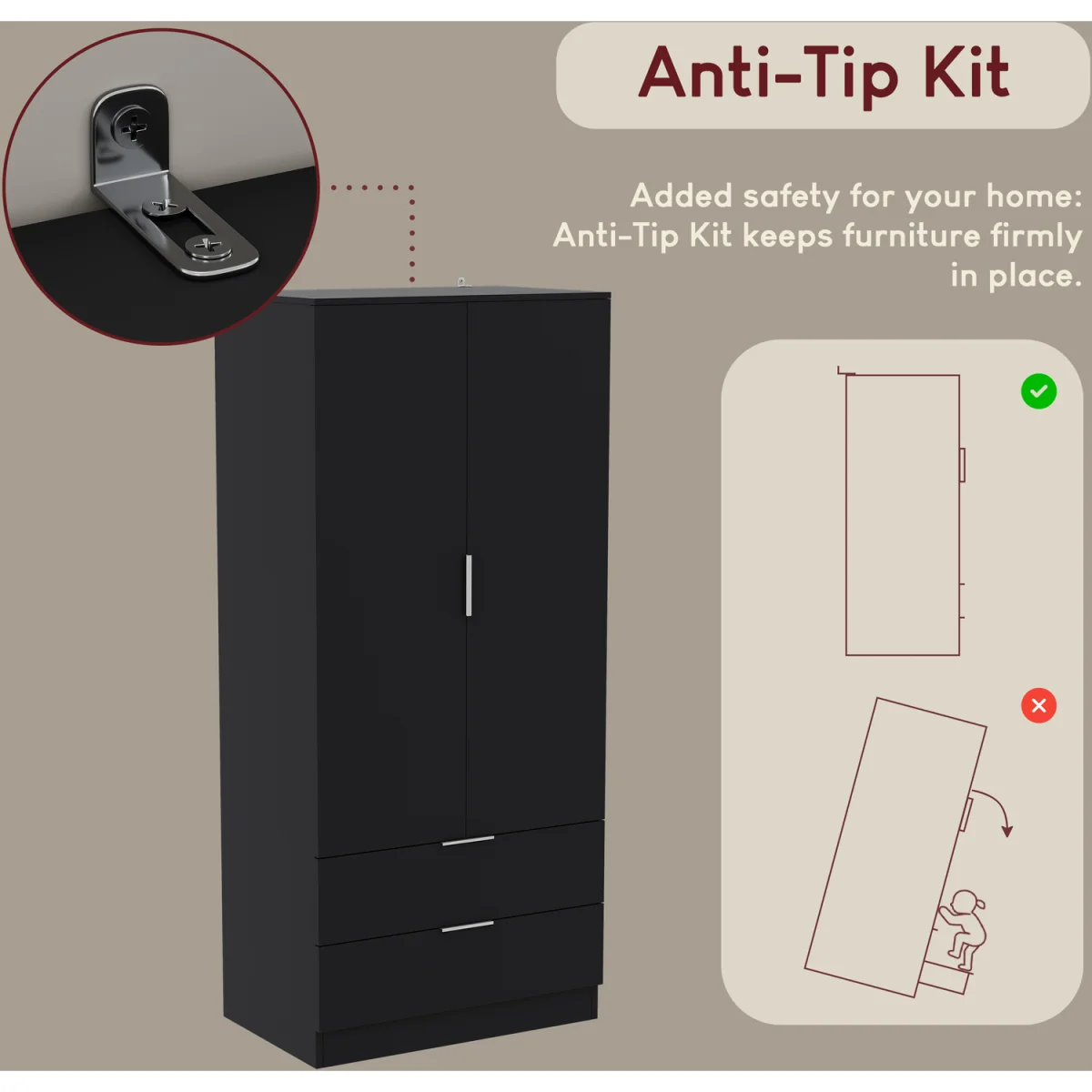 Trega 2 Door 2 Drawer Wardrobe - Black – image 10